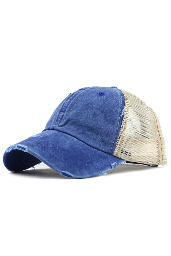 Trucker Hat Baseball Cap Snapback Fitted Hats for Men Women Snap Closure Design Breathable Mesh Side Durable Buns Plain Cap Ponytail Visor Trucker Unihat Messy Caps Blue One Size