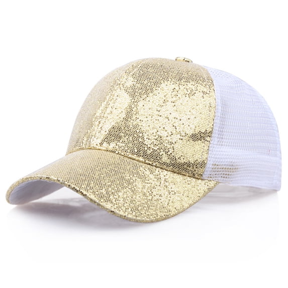 TODOZO Trucker Hat Baseball Cap Snapback Fitted Hats for Men Women Snap Closure Design Breathable Mesh Side Durable Snapback Cap Bun Women Sequins Caps Messy Hat Ponytail Girl Shiny Sun Caps Gold S