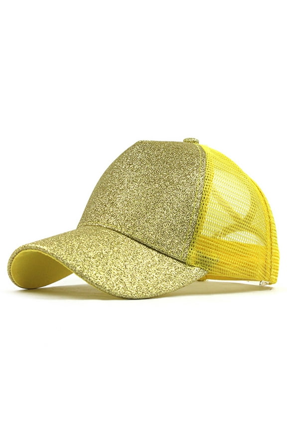 Trucker Hat Baseball Cap Snapback Fitted Hats for Men Women Snap Closure Design Breathable Mesh Side Durable Trucker Ponytail Hat Messy Buns Glitter Plain Cap Univisor Caps Yellow One Size