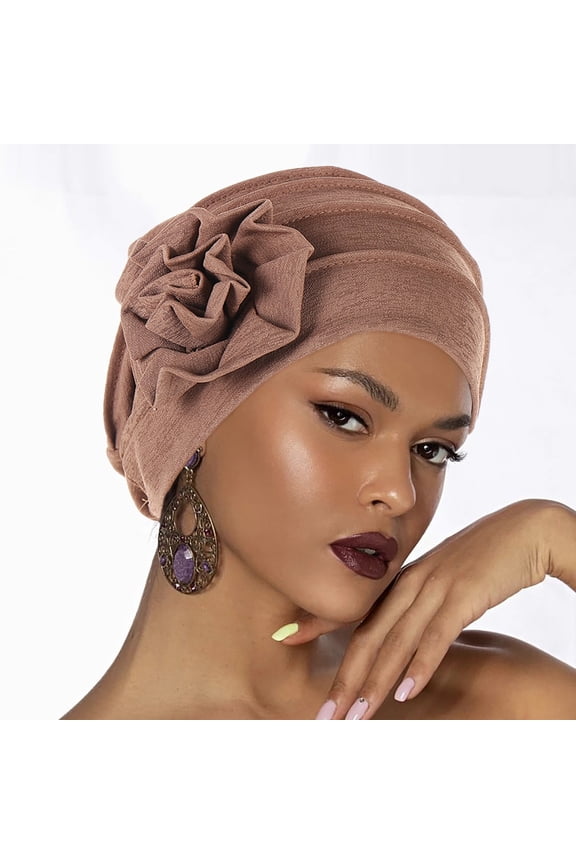 Women African Turban Flower Knot Headwrap Pre Tied Bonnet Beanie Cap Headwrap Hair Loss Wrap Headband Tie Ethnic Hair Cover Wrap Turban Headwear Turban Cap for Women Cancer Head Hat Cap C