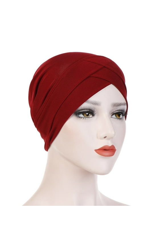 Women Headwrap Turban Chemo Cancer Headwear African Headwrap Hair Pre-Tied Turbans Fashion Head Covering Hat Turban Muslim Women Solid Cap Ruffle Wrap Baseball Caps Wine One Size