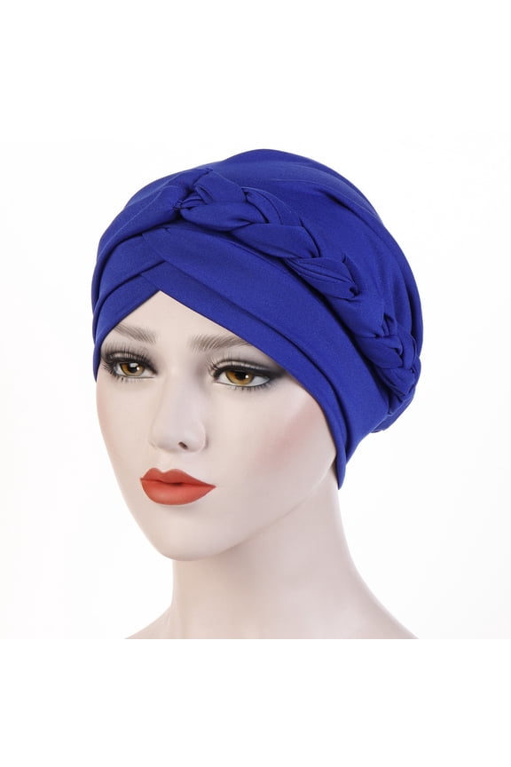 Women Headwrap Turban Chemo Cancer Headwear African Headwrap Hair Pre-Tied Turbans Fashion Head Covering Women Solid Plait Hat Muslim Cancer Turban Wrap Cap Blue One Size