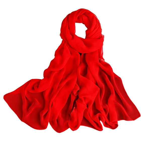 TODOZO Women Solid Color Scarf, Long Lightweight Wraps Shawl Summer Sun-Proof Beach Shawl Wrap Soft Fashion Scarf for Dresses Color Temperament Scarf Etiquette Decoration Long Scarf Red One Size