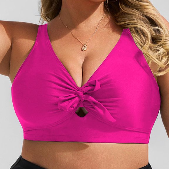 TODOZO Women Swimsuit Bikini Top Wrap Self Tie Bathing Suit with Fixed Wide Straps Women Plus Size Swimsuit Bikini Tie Knot Bathing Suits Swimwear Hot Pink L