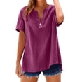 thumbnail image 1 of TODOZO Women's Button Down Shirts Striped Classic Short Sleeve Office Work Blouses Topssummer Tops for Women 2025 Women Blouses Watermelon Red L, 1 of 4