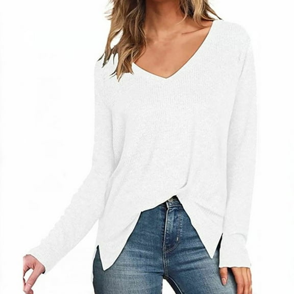 TODOZO Women's Casual Lightweight V Neck Long Sleeve Knit Top Loose Pullover Sweater Tunic Tops Loose Fit Shirts Solid Basic Tops Shirts for Women Tops Blouses Work Loose Fit Fall Y2K Sweatshirt