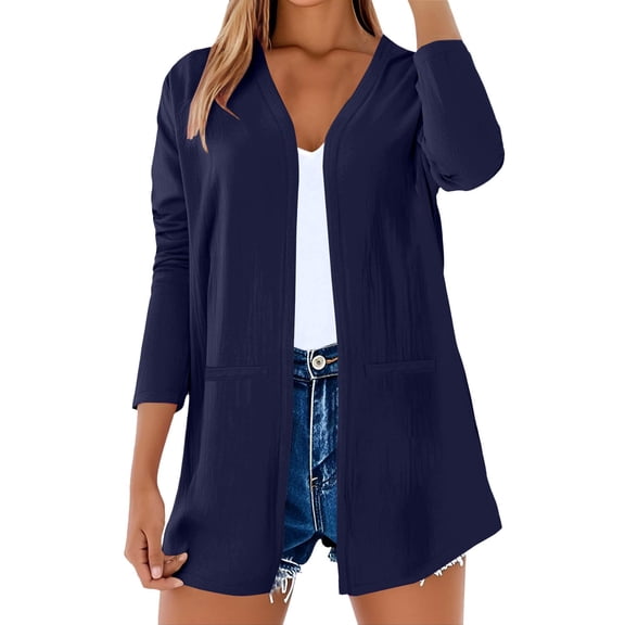 TODOZO Women's Casual Long Sleeve Cardigan Lightweight Soft Open Front Cardigans Cardigans for Women Trendy Summer Light Weight Kimono Cardigans for Women Shirts for Women Trendy Summer Dark Blue Xl
