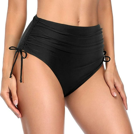TODOZO Women's High Waisted Bikini Bottoms Full Coverage Cheeky Swim Bottom Tummy Control Side Tie Swimsuit Bathing Suit Bottoms Adjustable Dtawstring Ruched Swim Bottoms