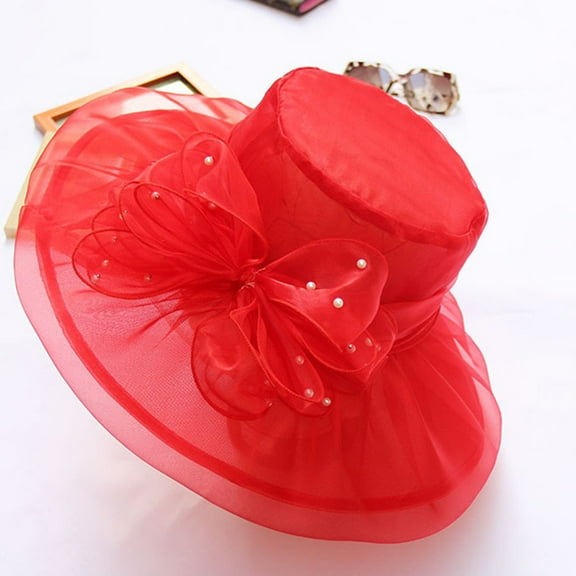 TODOZO Women's Organza Church Kentucky Derby Fascinator Bridal Tea Party Wedding Hat Derby Hats for Women Cloche Bowler Hat Cocktail Party Wedding Sun Hat Uv Protection Packable Wide Brim Hats Party