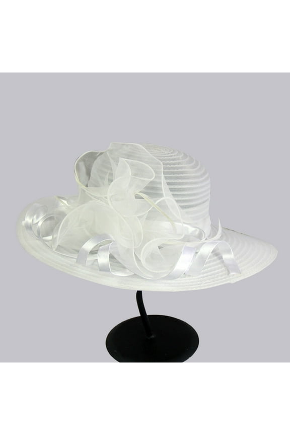 Women's Organza Kentucky Derby Fascinator Hat Cloche Bowler Hat Cocktail Tea Party Wedding Sun Hat Wide Brim Dress Hat for Women Lady Tea Party Derby Noble Church Summer Ruffles Cap Spring Sum