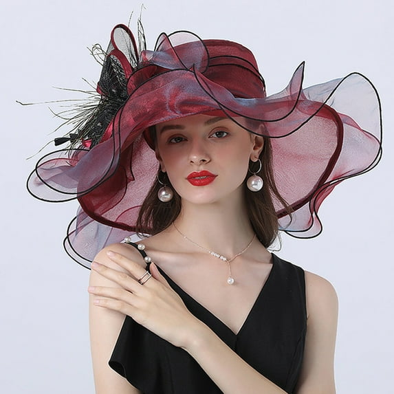 TODOZO Women's Organza Kentucky Derby Fascinator Hat Cloche Bowler Hat Cocktail Tea Party Wedding Sun Hat Wide Brim Dress Hat for Women Lady Tea Party Derby Noble Church Summer Ruffles Cap Women's St