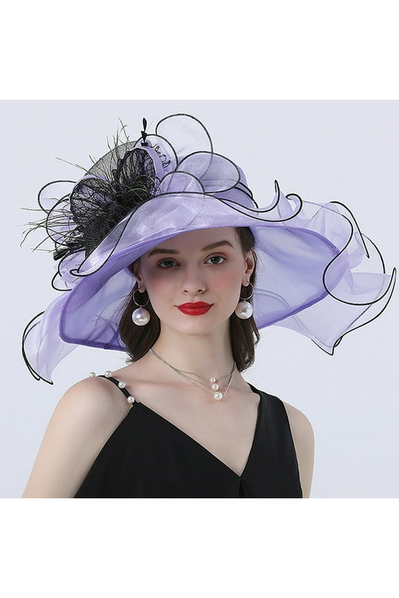 Women's Organza Kentucky Derby Fascinator Hat Cloche Bowler Hat Cocktail Tea Party Wedding Sun Hat Wide Brim Dress Hat for Women Lady Tea Party Derby Noble Church Summer Ruffles Cap Women's St