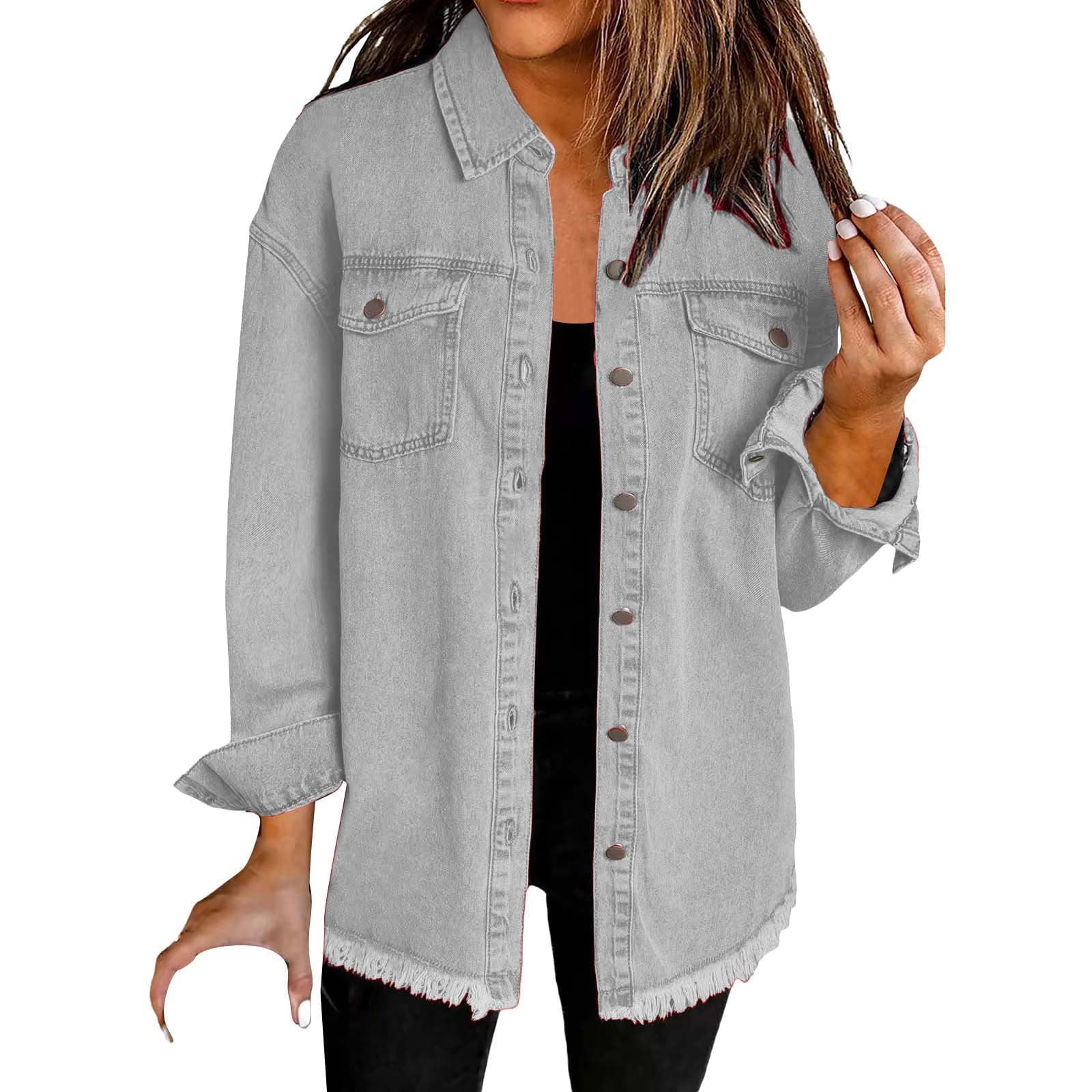 TODOZO Women's Oversized Denim Jacket Casual Long Sleeve