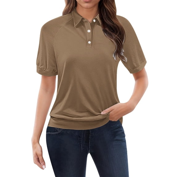 TODOZO Women's Polo Shirts Cotton 3-Button Short Sleeve Collared Tops Summer Cool Shirt Uniform Casual Shirts Tops for Trendy Short Sleeve Vacation Outfits Blouses Casual Summer Collared Shirts