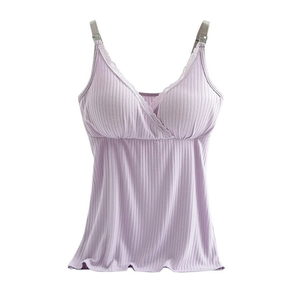 TODOZO Women's Shelf Bra Camisole Tops Adjustable Cami Tank Cotton Undershirts,Tank Tops with Built In Bras Y2K V Neck Sleeveless Cute Summer Cami Tops Womens Tank Tops Summer Purple Xl