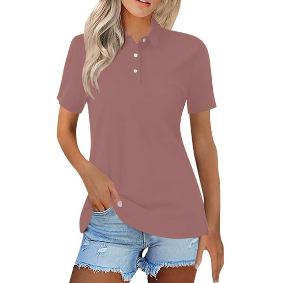 TODOZO Women's Short Sleeve Polo Shirts 2025 Summer Collared V Neck Button Down Blouse Business Casual Tops Polo Shirts for Women Short Sleeve Dressy Casual Basic Tees Pink 3Xl