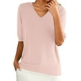 thumbnail image 1 of TODOZO Women's Short Sleeve Sweaters Business Casual Work Tops Summer Fashion Vacation Outfits 2025 Comfy V Neck Ribbed Knit Blouses Summer Tops for Women 2025 Women Blouses Pink S, 1 of 9