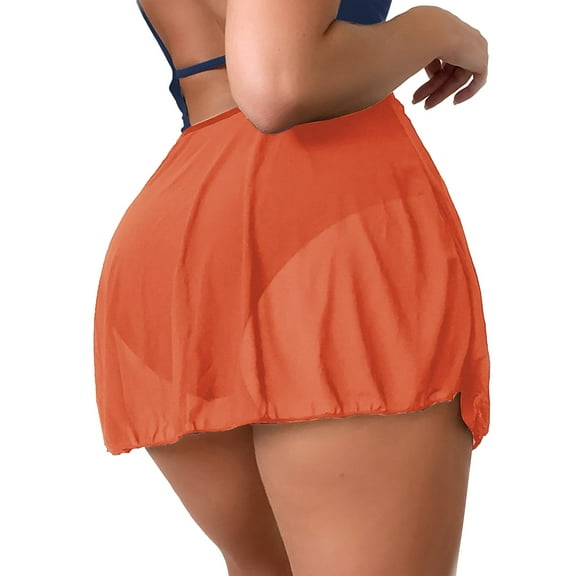 TODOZO Women's Solid Color Slim Swimming Bottoms Skirt Wrap Skirt Bikini Bottoms Women Swim Cover Ups Swimsuit Cover-Up Skirts Short Mesh Sheer See-Thru Bikini Coverups High Waist Mesh Mini Skirt