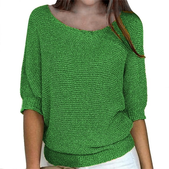 TODOZO Women's Summer Casual Crewneck Batwing Half Sleeve T-Shirts Solid Color Loose Fit Cute Basic Flowy Tops Tees Loose Fit Pullover Sweaters Blouses Shirts for Women Trendy Summer Green Xxl