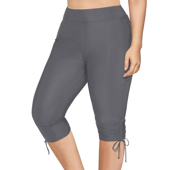 TODOZO Women's Swim Capris Pants Quick Dry Modest Swimsuits High Waist Swim Briefs Beach Shorts Ruched High Cut Full Coverage Knee Length Tankini Swim Shorts Upf 50  Bathing Suit Bottoms Beach Pants