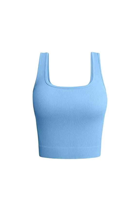 Women's Summer Square Neck Tank Tops Workout Cropped Ribbed Summer Camisole Sleeveless Clothes 2025 Crop Tops Seamless Workout Exercise Shirts Fitness Yoga Tank Tops Going Out Camis Blue L