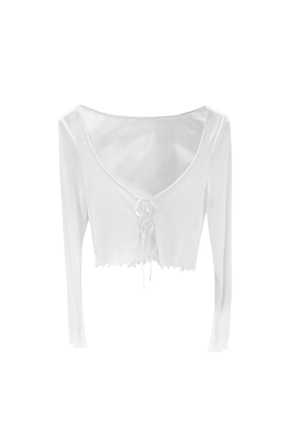 Women's Tie Up Open Front Long Sleeve Crop Top T Shirt Summer Cardigan Women's Ice Mesh Shawl Clothes for Women In Spring and Summer Design Sense of Cardigan with Thin Shirt Top Shirt