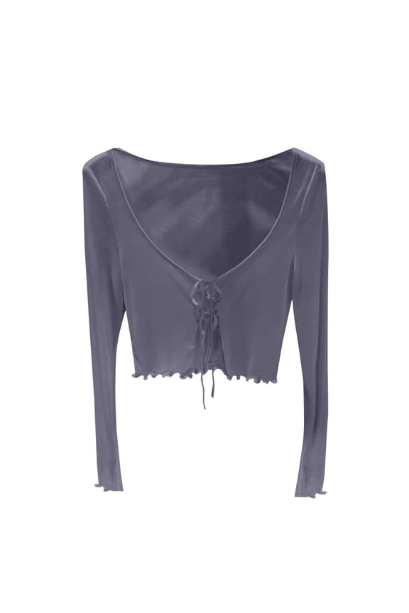 Women's Tie Up Open Front Long Sleeve Crop Top T Shirt Summer Cardigan Women's Ice Mesh Shawl Clothes for Women In Spring and Summer Design Sense of Cardigan with Thin Shirt Top Shirt