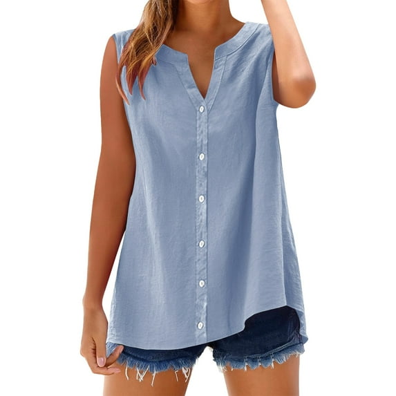 TODOZO Womens Button Down Shirts Breathable Loose Short Sleeve Cotton Linen Summer Causal Blouses Tops Shirts for Sleeveless Collared Tops Oversized Up Blouses Work Shirts Casual Summer Tshirt