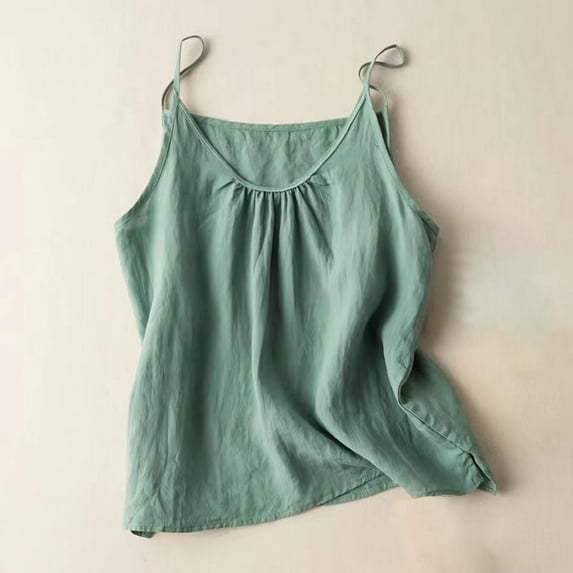 TODOZO Womens Cotton Linen Tank Tops Casual Cami Sleeveless Blouses Summer Basic Spaghetti Strap Tank Shirt Summer Loose Comfy Camisole for Women Sleeveless Cropped Tank Top Boho Holiday Vest