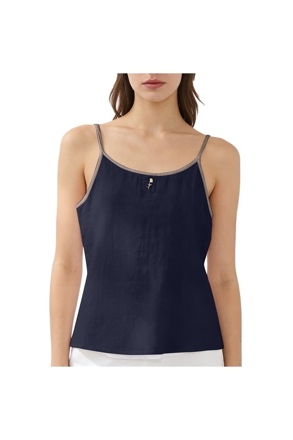 Womens Cotton Linen Tank Tops Mexican Shirts Peasant Boho Clothes Crew Neck Tops Sleeveless Work Shirts Clothes Trendy Fashion Outfits Pullover Shirts Summer Gauze Shirt Dark blue XXL