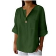 thumbnail image 1 of TODOZO Womens Linen Button Down Shirt Casual 3/4 Sleeve Cotton Blouse Loose Fit Collared Work Gauze Tops Cotton Linen Shirts for Summer V Neck Loose Vacation Beach Solid Blouses Tunic Tops, 1 of 6