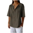 thumbnail image 1 of TODOZO Womens Linen Button Down Shirt Casual 3/4 Sleeve Cotton Blouse Loose Fit Collared Work Gauze Tops Cotton Linen Shirts for Summer V Neck Loose Vacation Beach Solid Blouses Tunic Tops, 1 of 6