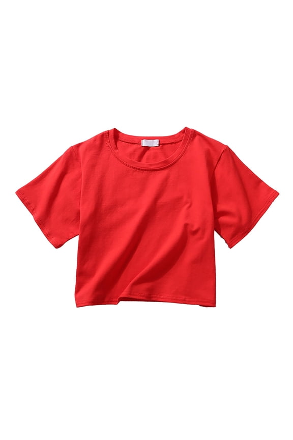 Womens Summer Crop Tops Short Sleeve Round Neck T-Shirts Loose Fit Casual Blouse Summer Spring 2025 Casual Trendy Fashion Clothes Crop Tops for Women Trendy Pink L