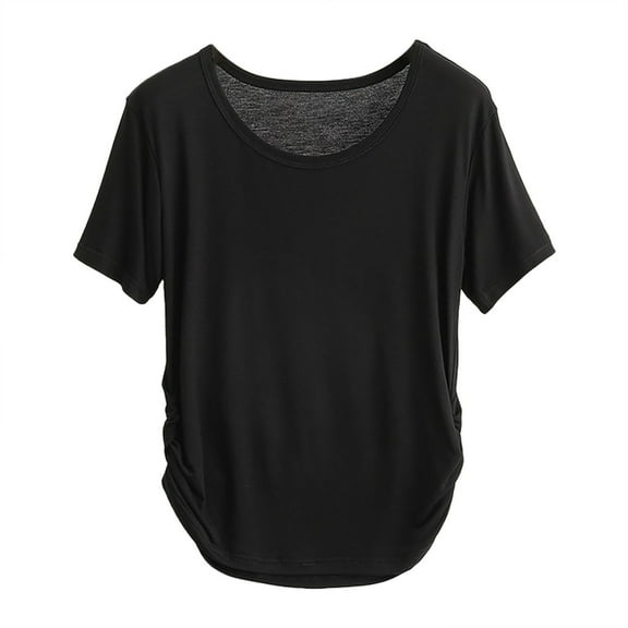 TODOZO Womens T-Shirts Short Sleeve Summer Tops Fashion Basic Tees Comfy Casual Vacation Outfits Workout Clothes 2025 Tunic Tops Crewneck Plain Basic Loose Fit Tee Black L
