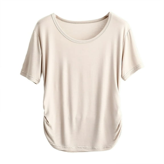TODOZO Womens T-Shirts Short Sleeve Summer Tops Fashion Basic Tees Comfy Casual Vacation Outfits Workout Clothes 2025 Tunic Tops Crewneck Plain Basic Loose Fit Tee Beige L