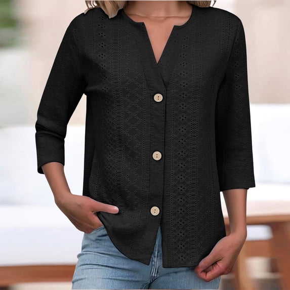 Ladies Dress Tops And Blouses 2026.TODOZO Womens Tops 3/4 Sleeve Dressy Casual Blouses with Buttons Summer ...