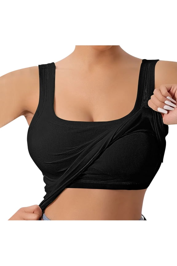 Yoga Racerback Tank Top for Women with Built In Bra,Women's Padded Sports Bra Fitness Workout Running Shirts U-Back Square Neck Cami Tanks Lightweight Undershirt Tank Tops Black M