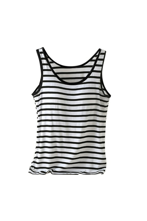 Striped Tank Top for Women with Shelf Bra Padded Cotton Wide Strap Camisole Basic Shirts Summer Loose Fit Racerback Tank Top Camisoles for Women with Built In Bra Summer Tops for Women 2025
