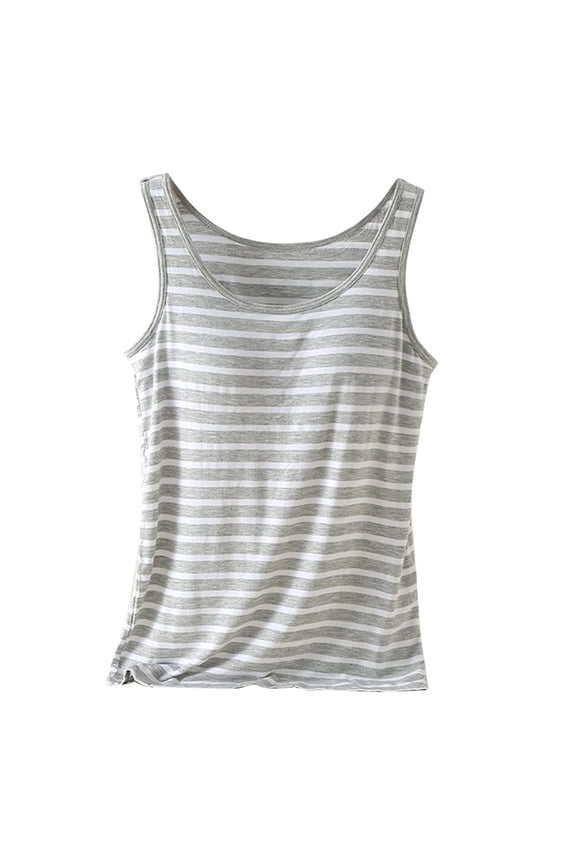 Striped Tank Top for Women with Shelf Bra Padded Cotton Wide Strap Camisole Basic Shirts Summer Loose Fit Racerback Tank Top Camisoles for Women with Built In Bra Summer Tops for Women 2025