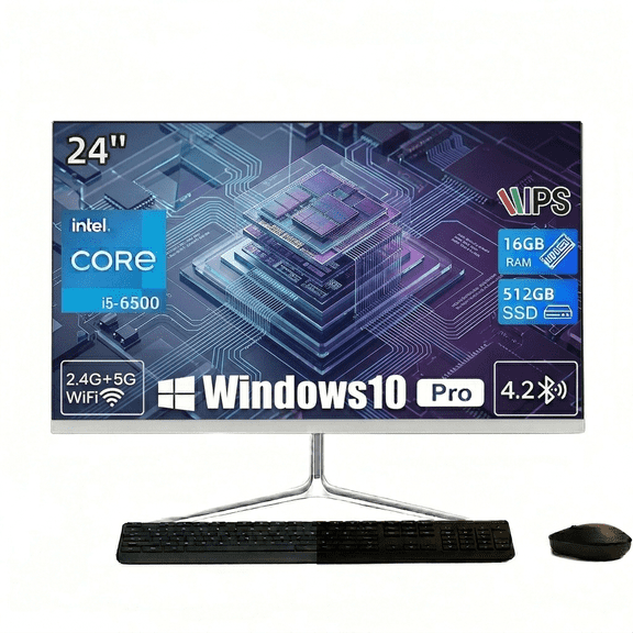 TOEMAAGIC 24" FHD All-in-One Desktop Computer Intel Core i5-6500 16GB RAM 512GB SSD Windows 10, WiFi Bluetooth Webcam, White with Wired Keyboard & Mouse for Home Office Classroom