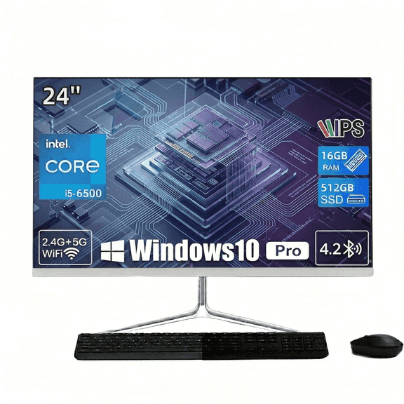 TOEMAAGIC 24-inch All-in-One Desktop Computer, Intel Core i5, 16GB RAM, 512GB SSD, Windows 10, Wi-Fi, Bluetooth, Webcam, Includes Wired Keyboard and Mouse, White