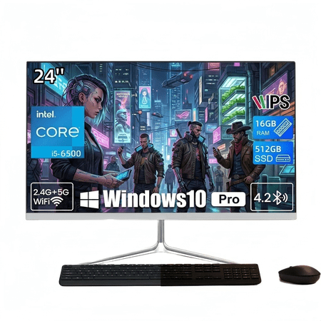 TOEMAAGIC 24-inch All-in-One Desktop Computer, Intel Core i5-6500, 16GB RAM, 512GB SSD, Windows 10, Wi-Fi, Bluetooth, Webcam, Includes Wired Keyboard and Mouse, White