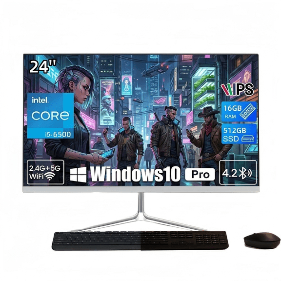 TOEMAAGIC 24-inch All-in-One Desktop Computer, Intel Core i5-6500, 16GB RAM, 512GB SSD, Windows 10, Wi-Fi, Bluetooth, Webcam, Includes Wired Keyboard and Mouse, White