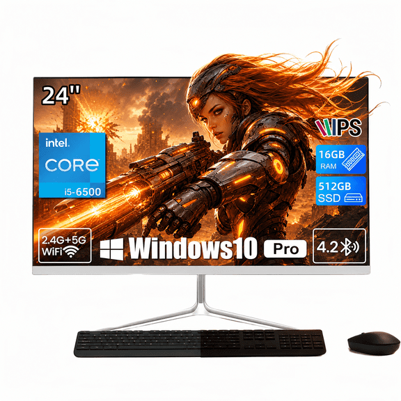 TOEMAAGIC 24-inch All-in-One Desktop Computer, Intel Core i5-6500, 16GB RAM, 512GB SSD, Windows 10, Wi-Fi, Bluetooth, Webcam, Includes Wired Keyboard and Mouse, White