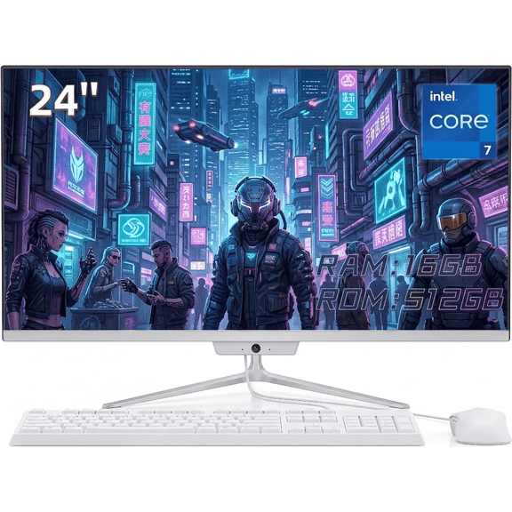 TOEMAAGIC 24-inch All-in-One Desktop Computer, Intel Core i7-4790 16GB RAM, 512GB SSD, Windows 10, Webcam, Includes Wired Keyboard and Mouse, White