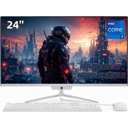 All-in-One Desktop 24" FHD Display Intel Core i7 up to 4.0GHz 16GB RAM 256GB SSD Windows 10,Mouse,Keyboard ,White