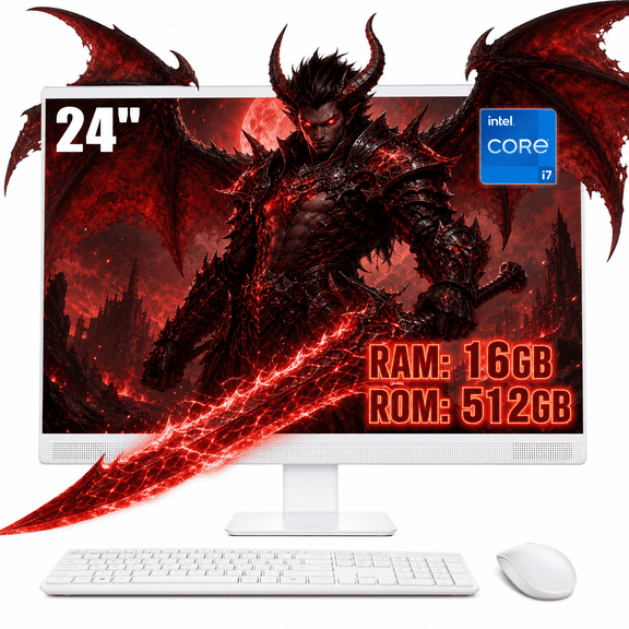 TOEMAAGIC All-in-One Desktop 24" FHD Display Intel Core i7-4790 16GB RAM 512GB SSD Windows 10,Mouse,Keyboard ,White