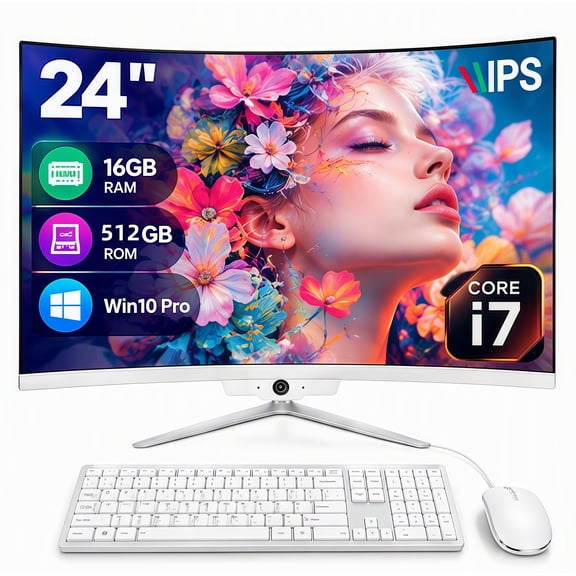 TOEMAAGIC Curved All-in-One Work Computer, Intel i7, 16GB RAM, 512GB SSD, Windows 10 Pro