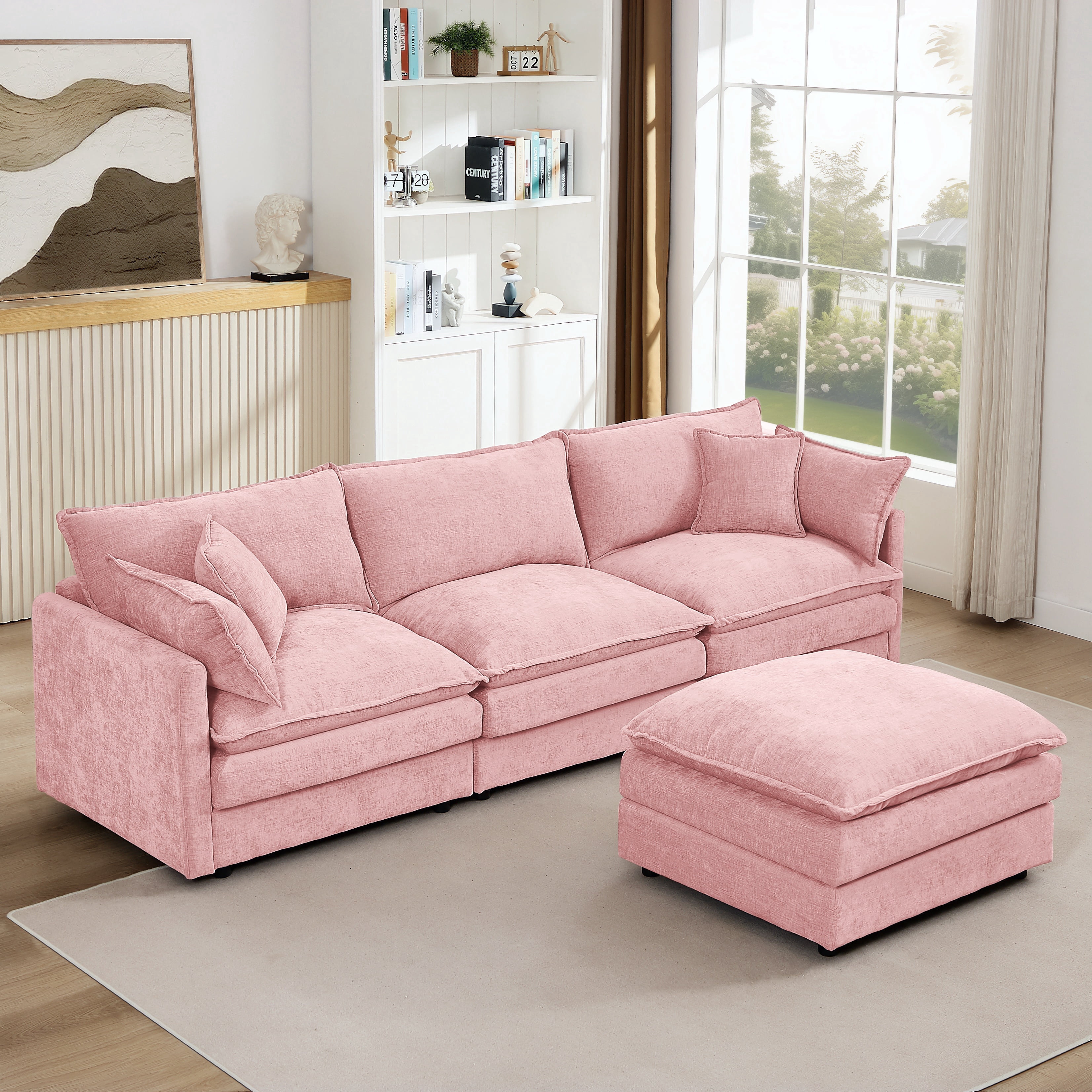 TOEMAAGIC Sectional Sofa Cloud Couch with Reversible Ottoman, L-Shaped