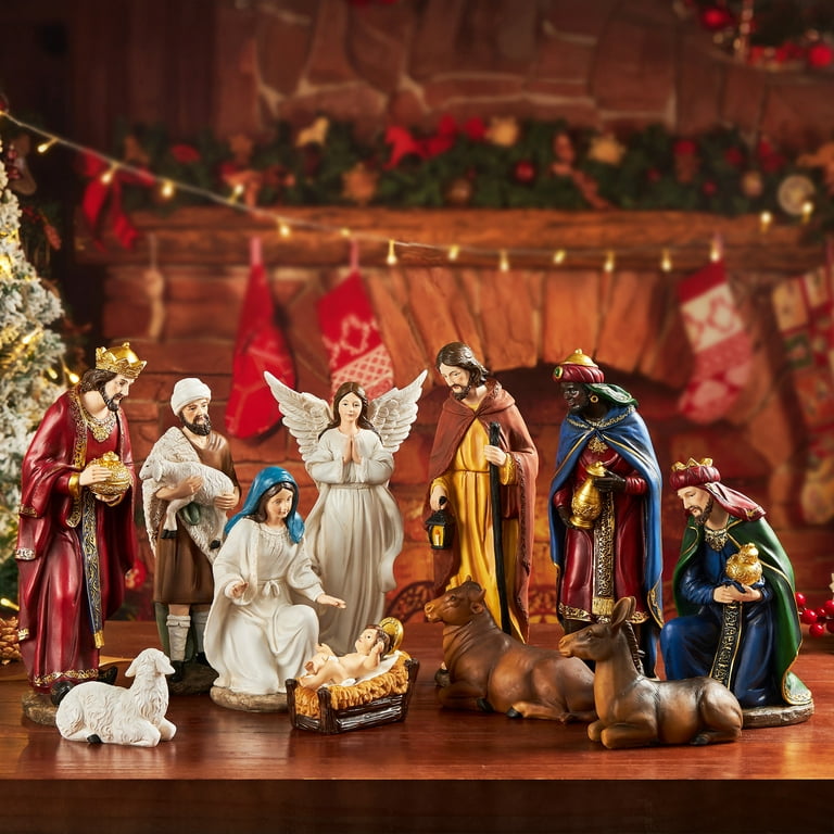 christmas nativity scene hand painted sculpted collectable table ornament  nativity sets for christmas indoor manger scene desktop ornament home  decorations for living room collection diy accessories 
